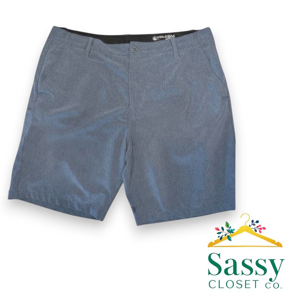 ✨ VOLCOM Surf & Turf Hybrid Shorts 38 EUC Gray Blue Stretch Board Walk 🏄‍♂️